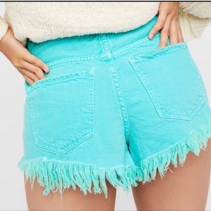 Free People We the Free Cut-off Turquoise Denim Shorts